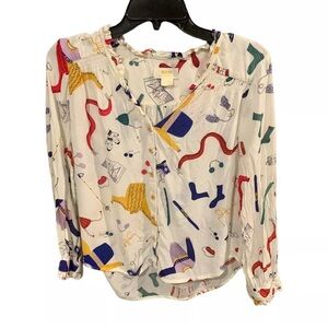 Anthropologie Red Abstract Pattern Relaxed Blouse